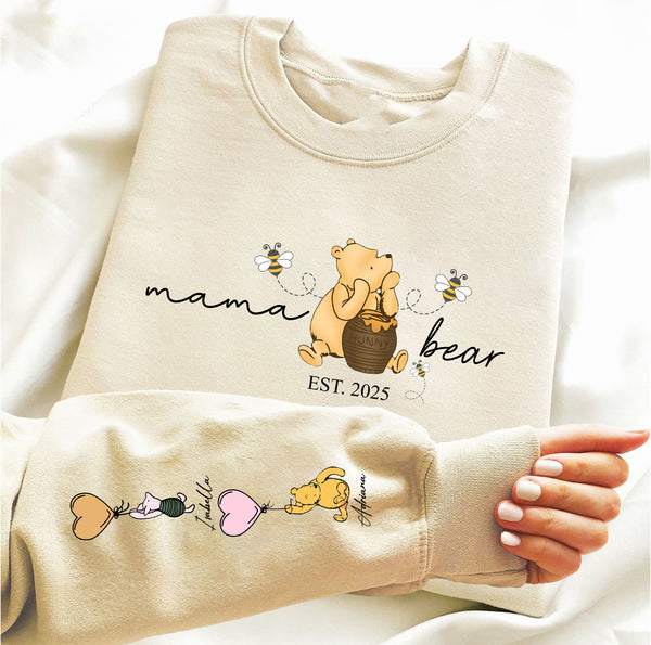 Personalised Mama Bear Sweatshirt with Kids Names, Custom Mama Printed Crewneck, Mother's Day Gifts, Cozy Mom Life Jumpers, Gift for Momma