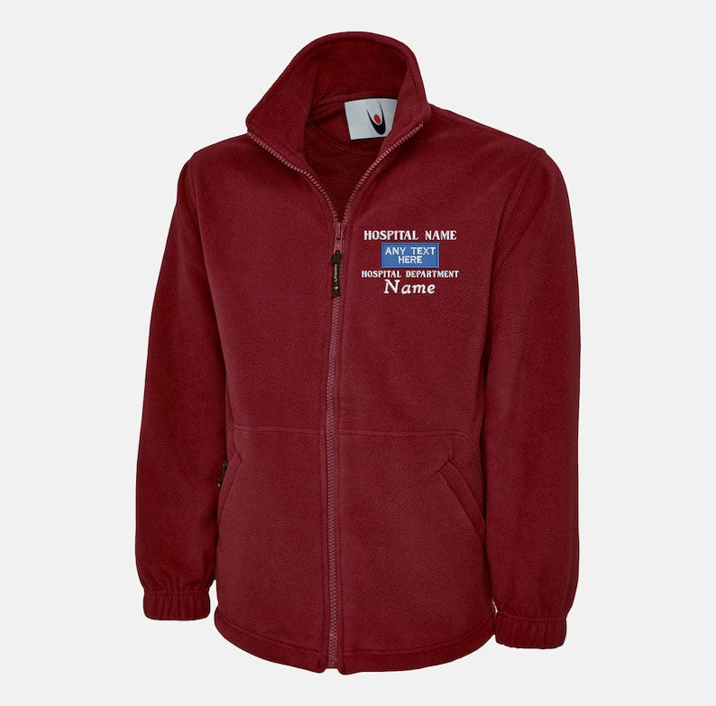 Personalised Embroidered Medical Fleece Jacket, Hospital/Department CUSTOM TEXT Logo Monogramed Jacket, Healthcare Staff Nurses Doctors Top