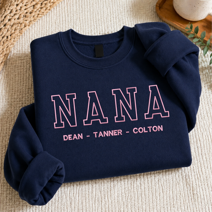 Embroidered Nana Sweatshirt, Custom Kids Name Matching Sweater, Personalised Name Crewneck Jumper, Grandma Sweatshirt, Nana Birthday Gifts