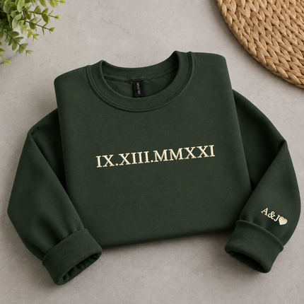 Personalised Anniversary Sweatshirt, Roman Numeral Date Initial Heart Embroidered Sweater, One Year Anniversary Gifts, His and Hers Hoodies