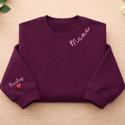 Embroidered Mama Crewneck Sweatshirt, Personalised Text Matching Mom Hoody, Custom Mum Jumper With Initial Heart, Mother Day Gift Womens Top