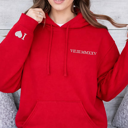 Embroidered Roman Numeral Matching Hoodie