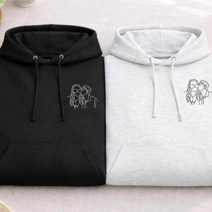 Custom Photo Embroidered Hoodie, Personalised Family Matching Sketch from Photo Unisex Jumper, 1st Anniversary Special Date Initial Outfits