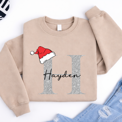 Personalised Christmas Sweatshirt, Custom Name & Initial Xmas Sweatshirt, Family Matching Crewneck Jumper, Adults and Kids Christmas Tops