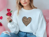 Leopard Print Valentines Day Sweatshirt, Valentines Women Sweater, Leopard Heart Printed Jumper for Girlfriend, Valentine's Day Gift for Her