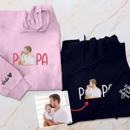 Custom Sketch Embroidered Photo Hoodie, Personalised Faceless Portrait Sketch Sweatshirt, Daddy Matching Portrait Jumper, Christmas Dad Gift