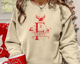 Custom Initial Christmas Sweatshirt, Custom Name Reindeer Horns Xmas Sweater, Personalise Family Matching Jumper, Christmas Couple Eve Gifts