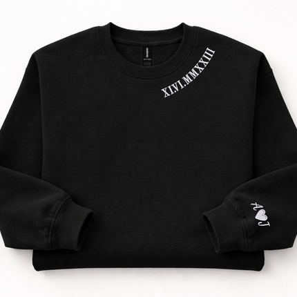 Personalised Roman Numeral Sweater, Wedding One Year Anniversary Date Wifey Jumper, Embroidered Crewneck Sweatshirt, 7th Anniversary Gifts