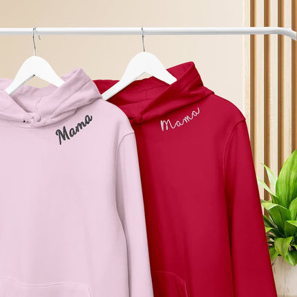 Embroidered Mama Hoodie, Custom Collar and Sleeve Embroidered Hoodie, Gifts for Grandmother Mum Jumper, Mother’s Day Gift Initials Hoodie