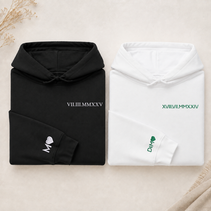 Roman Numerals Hoodie, Wedding 1 Year Anniversary Date Embroidered Sweatshirt, Personalised His and Hers Hoodies, Matching Best Friend Gifts