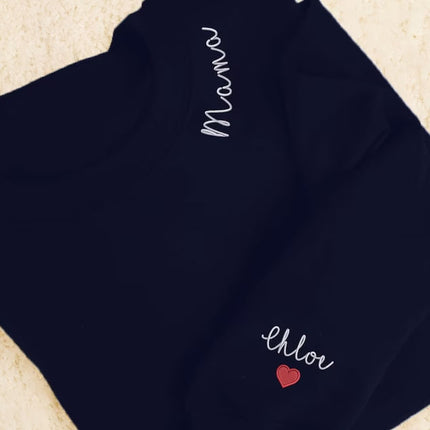 Embroidered Mama Crewneck Sweatshirt, Personalised Text Matching Mom Hoody, Custom Mum Jumper With Initial Heart, Mother Day Gift Womens Top