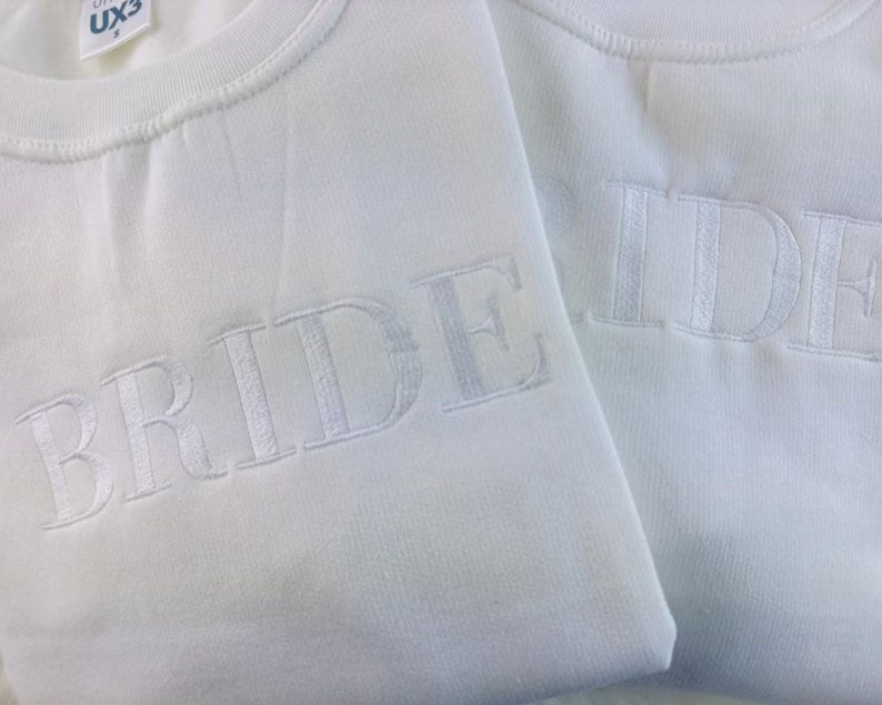 Bride Sweatshirt, Embroidered Mrs Sweater, Minimalist Bride Jumper, Bachelorette Couple Matching Bridal Shower Party Engagement Gift Hoody