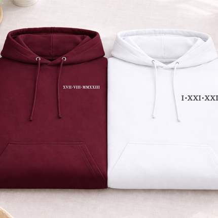 Personalised Matching Hoodie, Embroidered Roman Numeral Hoody, Custom Anniversary Initial Couple Matching Jumper, Relationship Gift for GF