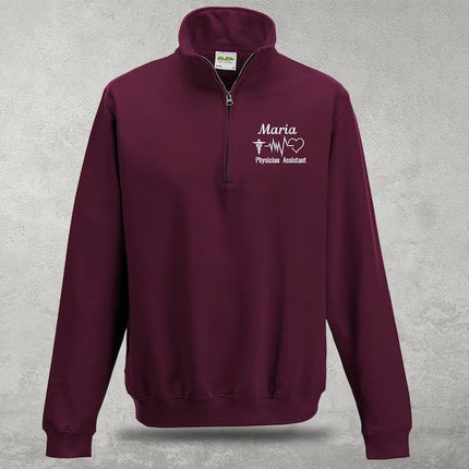 Personalised Nurse Zip Sweatshirt, Custom Medial Logo Embroidered Physician Assistant Nurse Quarter Zip Jacket, Healthcare Doctor Nurse Gift