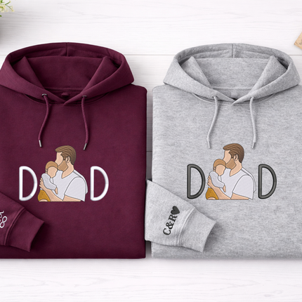 Custom Sketch Embroidered Photo Hoodie, Personalised Faceless Portrait Sketch Sweatshirt, Daddy Matching Portrait Jumper, Christmas Dad Gift
