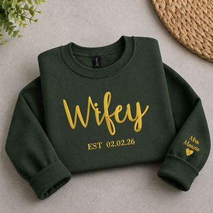 Wifey Sweatshirt, Bride Embroidered Sweater, Personalised Mrs Jumper, Custom Date Bride And Groom Wedding Gift Bachelorette Party Bride Hood