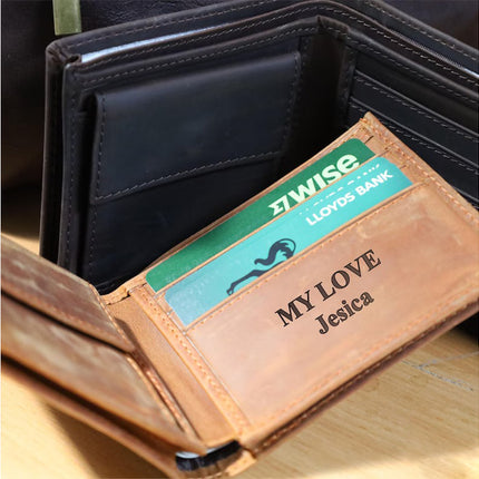 Personalised Portrait Leather Dad Wallet, Gift for Dad, Handwriting Engraved Wallet