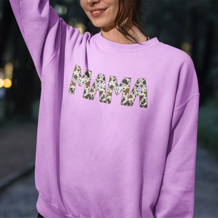 MAMA Sweatshirt, Buffalo Plaid Cow Print Word Mama Design Crewneck Jumper, Comfort Colors Women Sweatshirt, Mothers Day Gift,