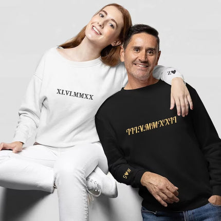 Personalised Anniversary Sweatshirt, Roman Numeral Date Initial Heart Embroidered Sweater, One Year Anniversary Gifts, His and Hers Hoodies