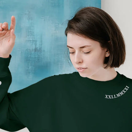 Personalised Roman Numeral Sweater, Wedding One Year Anniversary Date Wifey Jumper, Embroidered Crewneck Sweatshirt, 7th Anniversary Gifts