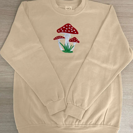 Embroidered Mushroom Hoodie, Magic Mushroom Embroidery Crewneck Jumper, Botanical Plant Nature Lover Shroom Womens Top, Frog Unisex Sweater