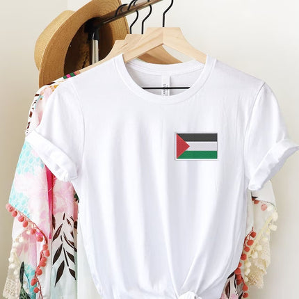 Palestine Flag Shirt, Embroidered Monogramed Flag Palestine Tshirt, Support Palestine Protest Adult Kids Tee, Save Gaza Free Palestine Top