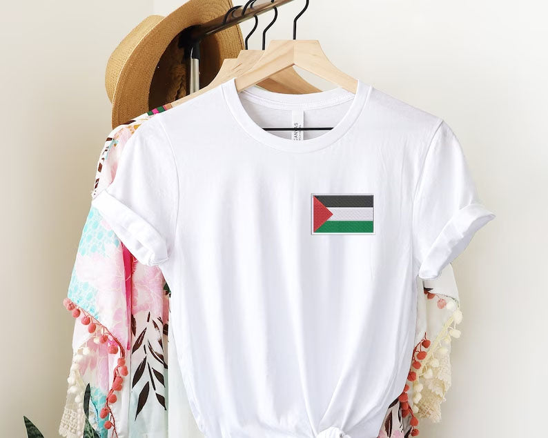 Palestine Flag Shirt, Embroidered Monogramed Flag Palestine Tshirt, Support Palestine Protest Adult Kids Tee, Save Gaza Free Palestine Top