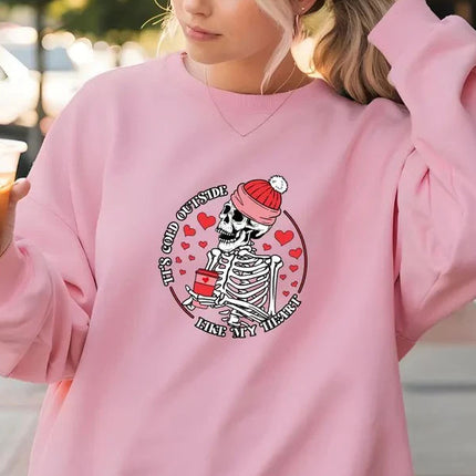 It's Cold Outside Like My Heart Sweatshirt, Funny Skeleton Valentines Day Sweater