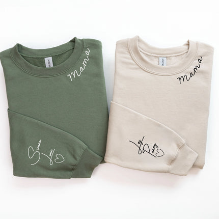 Personalised Mama Sweatshirt, Custom Kids Name On Sleeves Printed Jumper, Xmas Sweaters for Mum, Christmas Mom Birthday Gifts, Xmas Presents