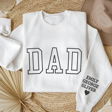 Personalised Dad Sweatshirt, Custom Kids Name On Sleeve Puff Printed Sweater