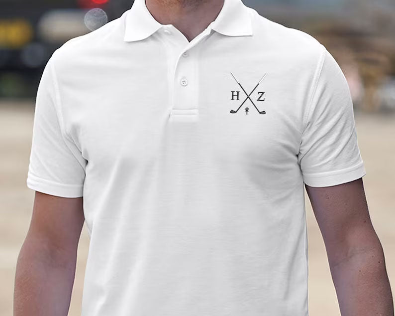 Customised Mens Polo Shirt, Golf Embroidery Polo Tee Shirt, Personalised Initials Monogrammed Matching Tshirt, Golfer Lover Gift for Husband