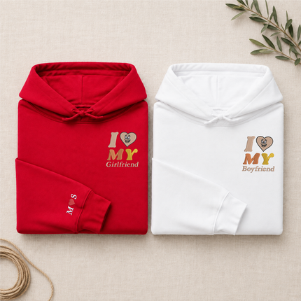 Embroidered I Love My Girlfriend Hoodies, Valentines Day Couple Matching Hoodie