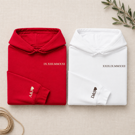 Roman Numerals Hoodie, Wedding 1 Year Anniversary Date Embroidered Sweatshirt, Personalised His and Hers Hoodies, Matching Best Friend Gifts
