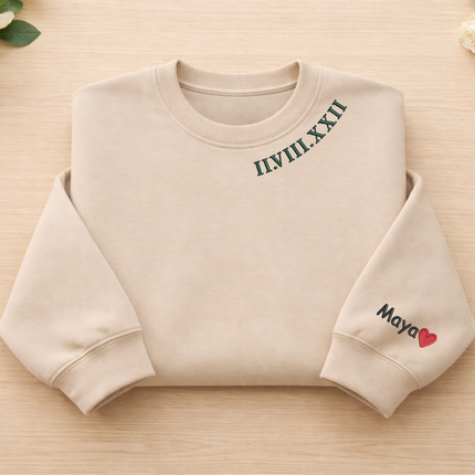 Personalised Roman Numeral Sweater, Wedding One Year Anniversary Date Wifey Jumper, Embroidered Crewneck Sweatshirt, 7th Anniversary Gifts