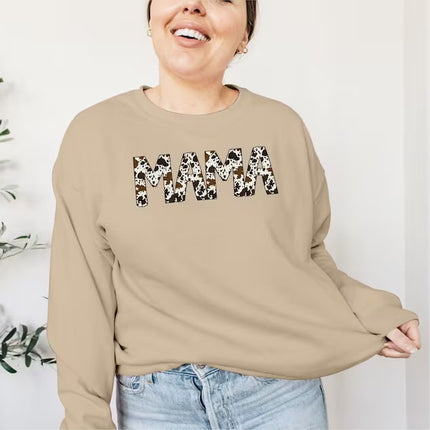 MAMA Sweatshirt, Buffalo Plaid Cow Print Word Mama Design Crewneck Jumper, Comfort Colors Women Sweatshirt, Mothers Day Gift,