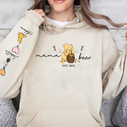 Mama Bear Hoodies. Personalised Mum Hoodie with Children Names on Sleeve