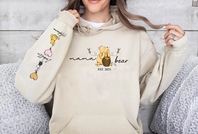 Mama Bear Hoodies. Personalised Mum Hoodie with Children Names on Sleeve