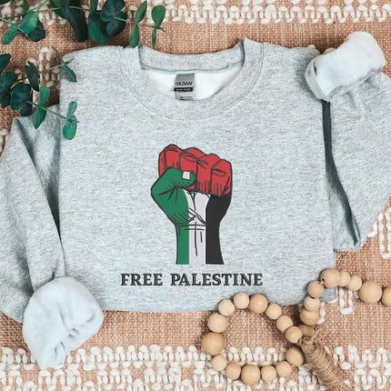 Free Palestine Embroidered Sweatshirt, Solidarity Hand Support Palestine Protest Jumper, Save Gaza Palestine Clothing, Comfort Colors Shirt