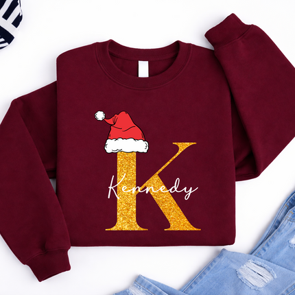 Personalised Christmas Sweatshirt, Custom Name & Initial Xmas Sweatshirt, Family Matching Crewneck Jumper, Adults and Kids Christmas Tops