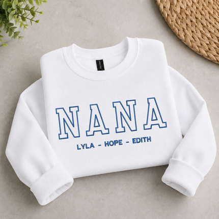 Embroidered Nana Sweatshirt, Custom Kids Name Matching Sweater, Personalised Name Crewneck Jumper, Grandma Sweatshirt, Nana Birthday Gifts