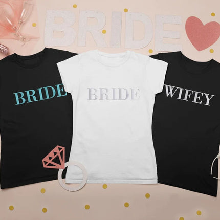 Custom Embroidered Bride T-Shirt, Bride To Be Shirt Bachelorette Couple Matching Bridal Party Engagement Mrs Wedding Gift Comfort Colors Tee