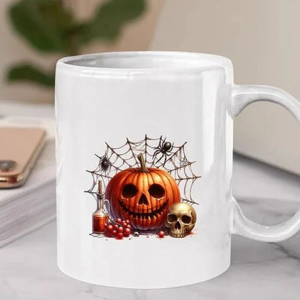 Vintage Pumpkin Mugs, Creepy Halloween Pumpkin Printed Coffee Mug, Scary Halloween Ceramic Cups, Fall Ice Coffee Mugs, Halloween Party Gifts