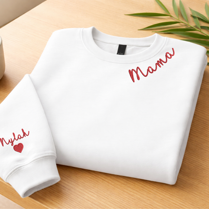 Embroidered Mama Crewneck Sweatshirt, Personalised Text Matching Mom Hoody, Custom Mum Jumper With Initial Heart, Mother Day Gift Womens Top