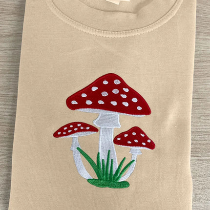 Embroidered Mushroom Hoodie, Magic Mushroom Embroidery Crewneck Jumper, Botanical Plant Nature Lover Shroom Womens Top, Frog Unisex Sweater