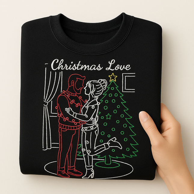 Personalised Sketch Portrait Sweatshirt, Embroidered Christmas Couple Matching Jumpers