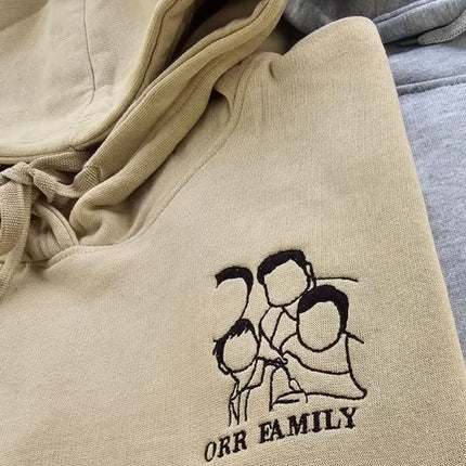 Custom Photo Embroidered Hoodie, Personalised Family Matching Sketch from Photo Unisex Jumper, 1st Anniversary Special Date Initial Outfits