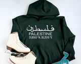 Palestine Hoodie, Embroidered Palestine Coordinates Hooded Sweatshirt, Support Palestine Save Gaza Freedom Jumper, Palestine Protest Tops