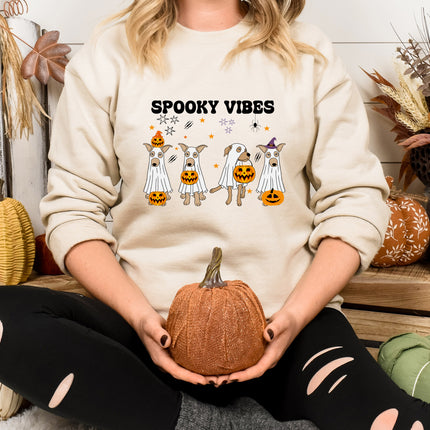 Retro Halloween Dogs Sweatshirt, Spooky Vibes Printed Sweater, Cure Halloween Ghost Dogs Jumper, Dog Lover Gifts, Gothic Dogs Halloween Tops