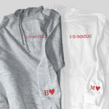 Matching Couple Hoodie, Custom One Year Anniversary Initial Heart Hoodie, Embroidered Roman Numeral Sweatshirt, GF BF Couple Matching Jumper