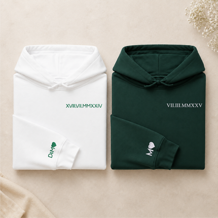Roman Numerals Hoodie, Wedding 1 Year Anniversary Date Embroidered Sweatshirt, Personalised His and Hers Hoodies, Matching Best Friend Gifts